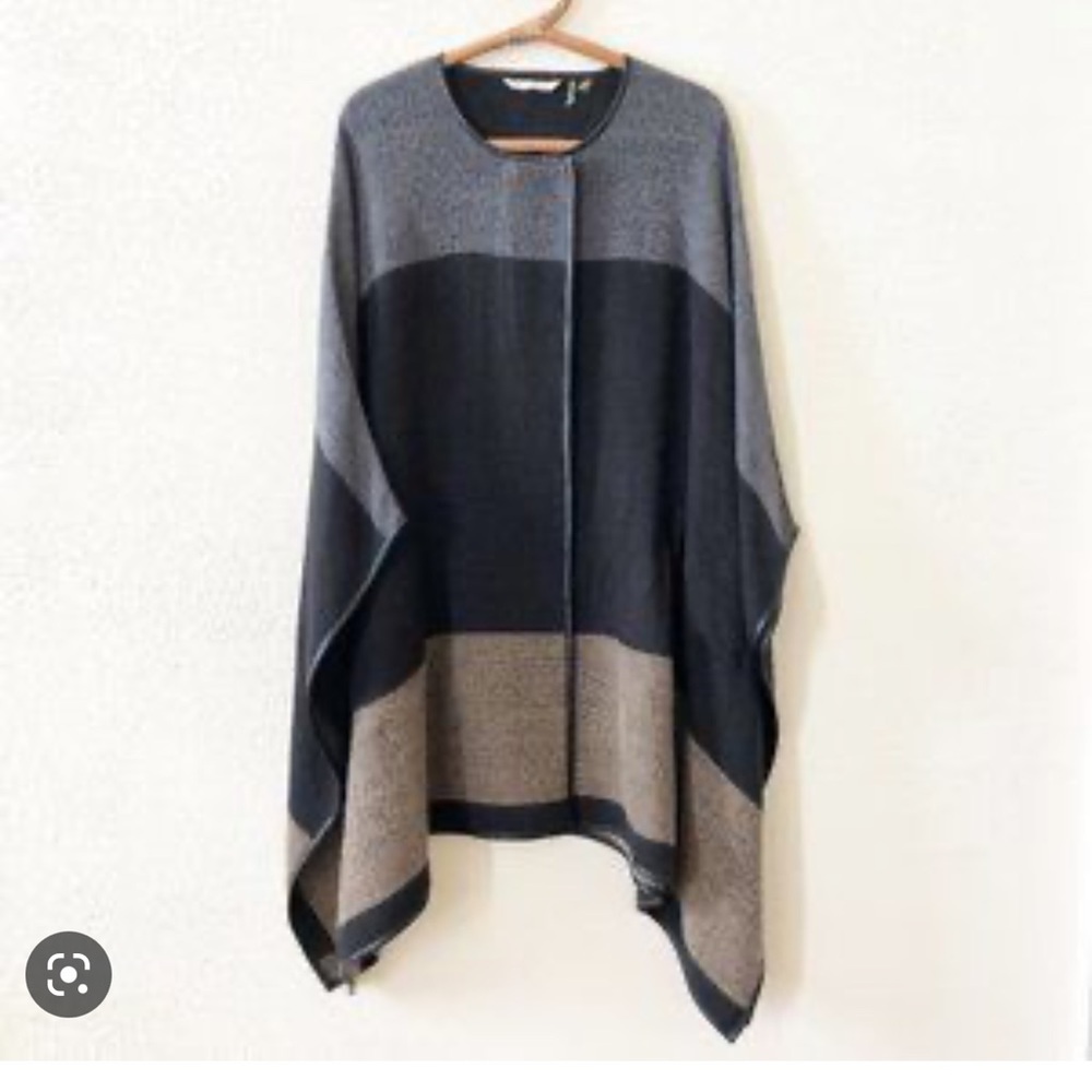 Soft surroundings black brown and gray poncho one size